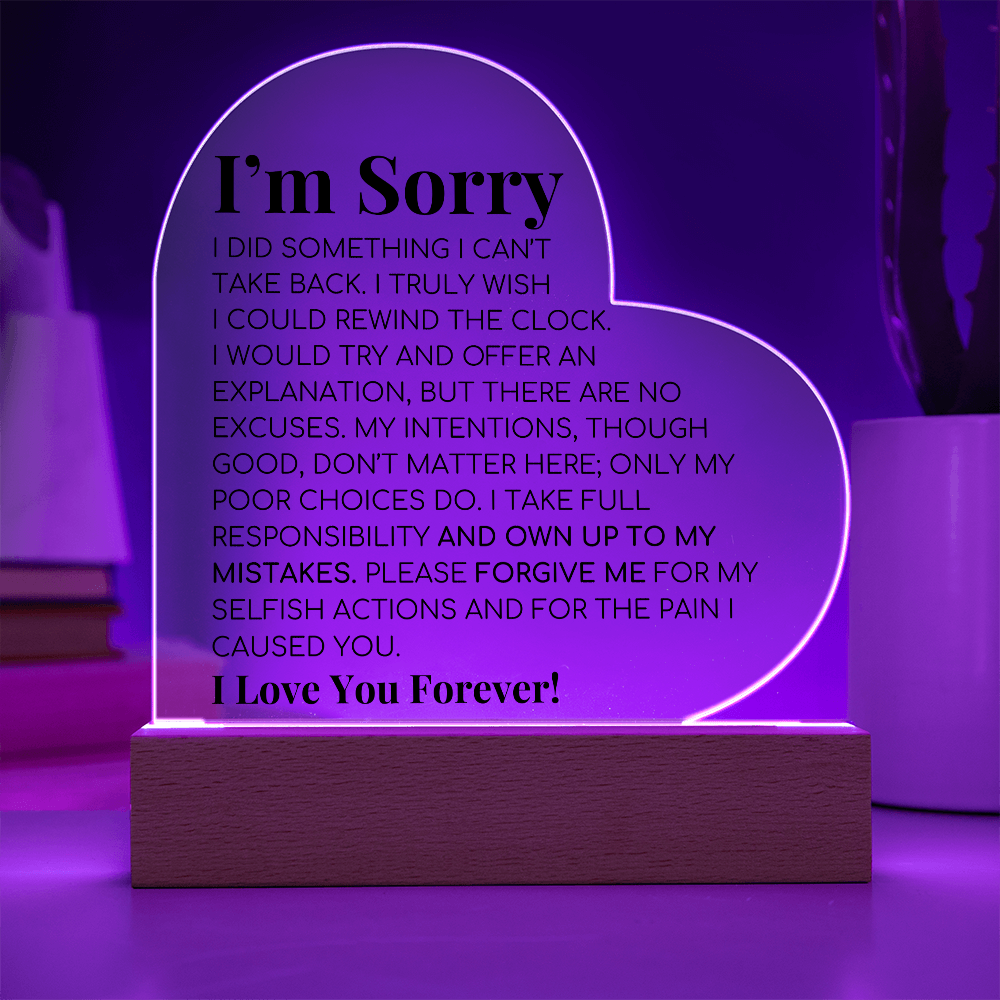 Apology Gift For Her - Printed Heart Acrylic Plaque