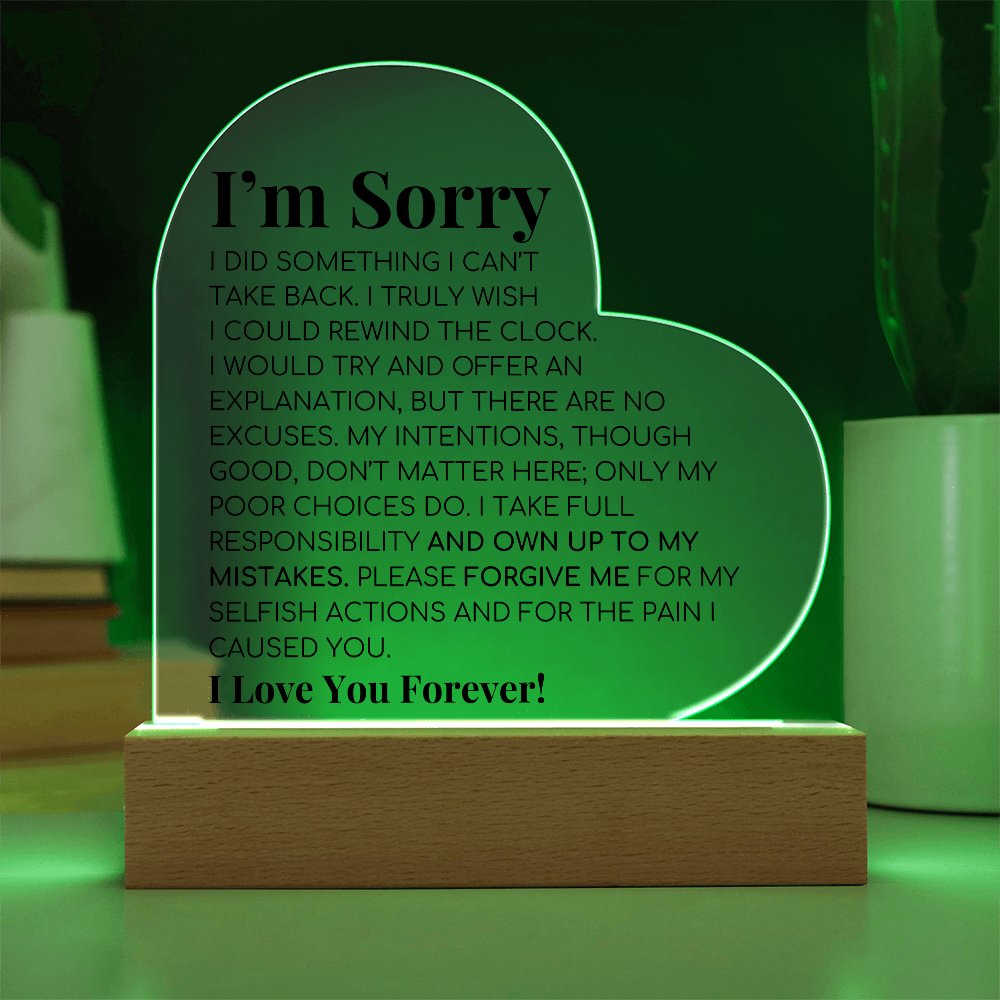 Apology Gift For Her - Printed Heart Acrylic Plaque