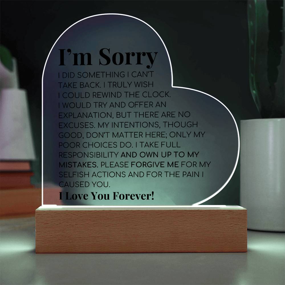 Apology Gift For Her - Printed Heart Acrylic Plaque