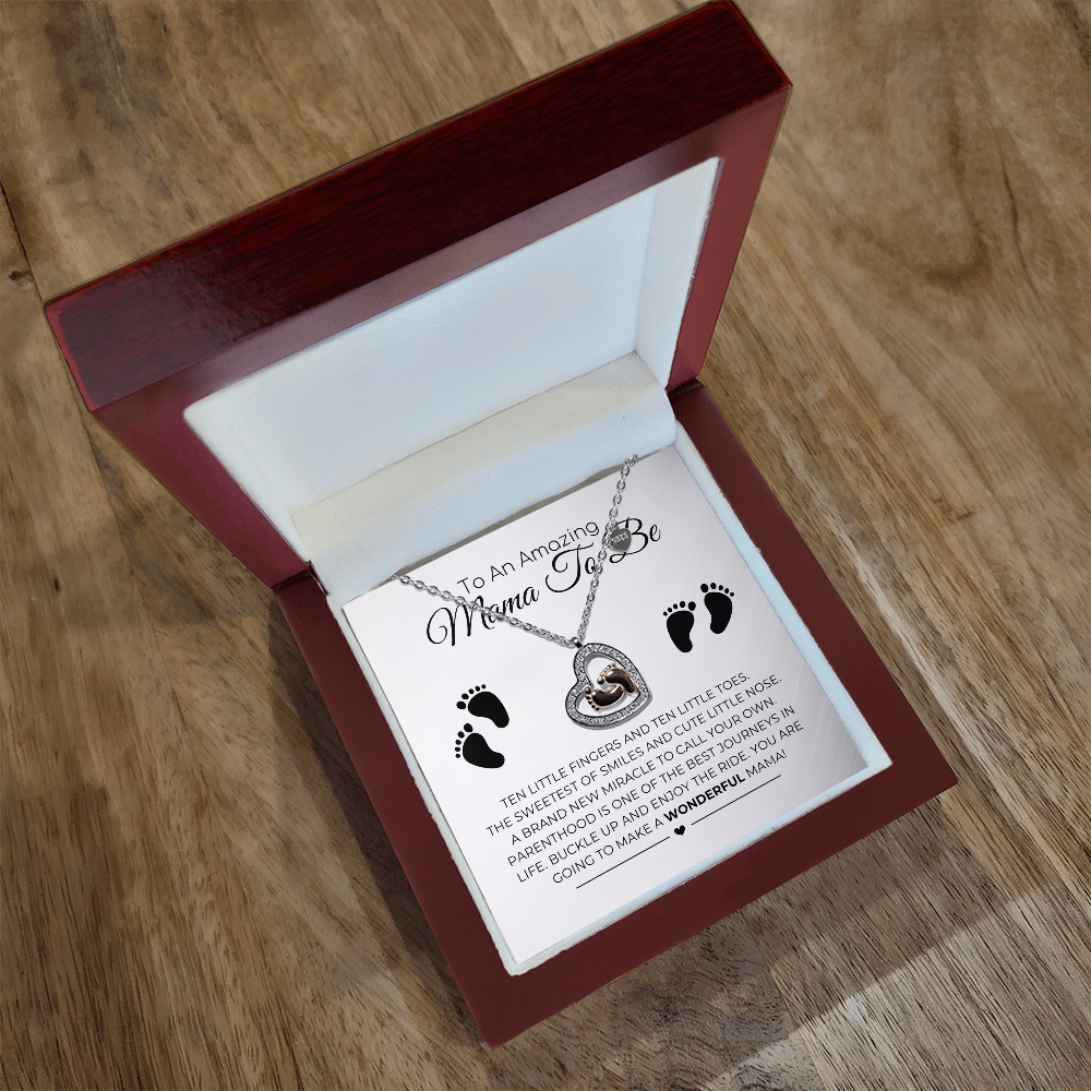 To An Amazing Mama To Be - Baby Feet Heart Necklace