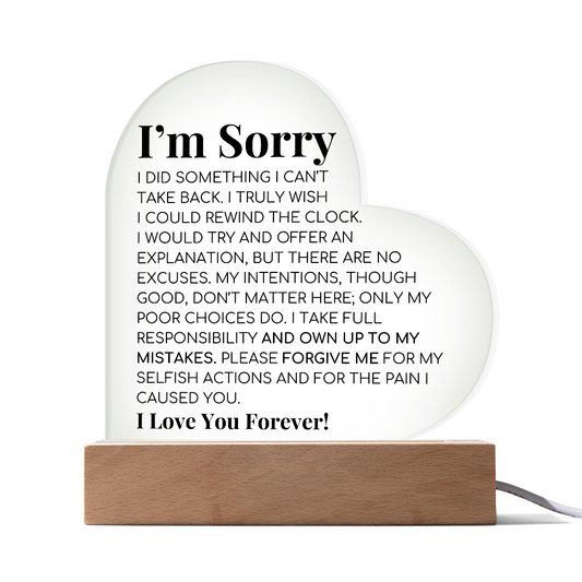 Apology Gift For Her - Printed Heart Acrylic Plaque