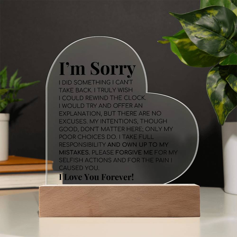Apology Gift For Her - Printed Heart Acrylic Plaque