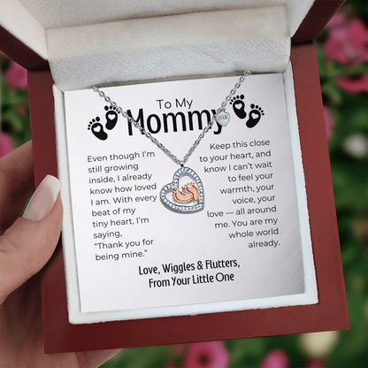 To My Mommy - Baby Feet Heart Necklace