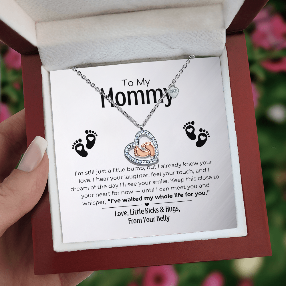 To My Mommy - Baby Feet Heart Necklace