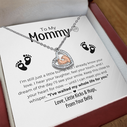 To My Mommy - Baby Feet Heart Necklace